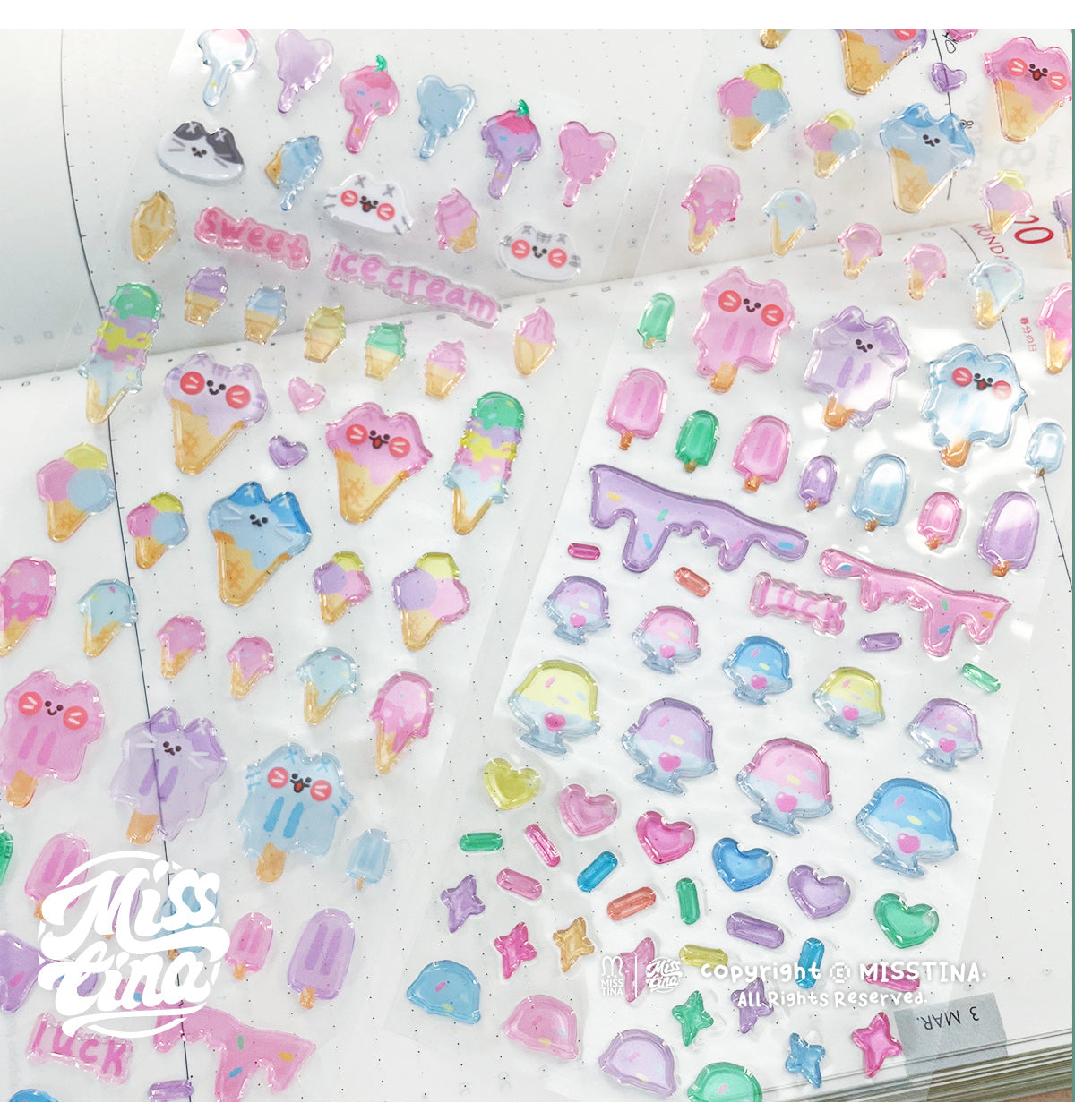 MISSTINA original transparent snowflake ice candy DECO three-dimensional stickers diary notebook card