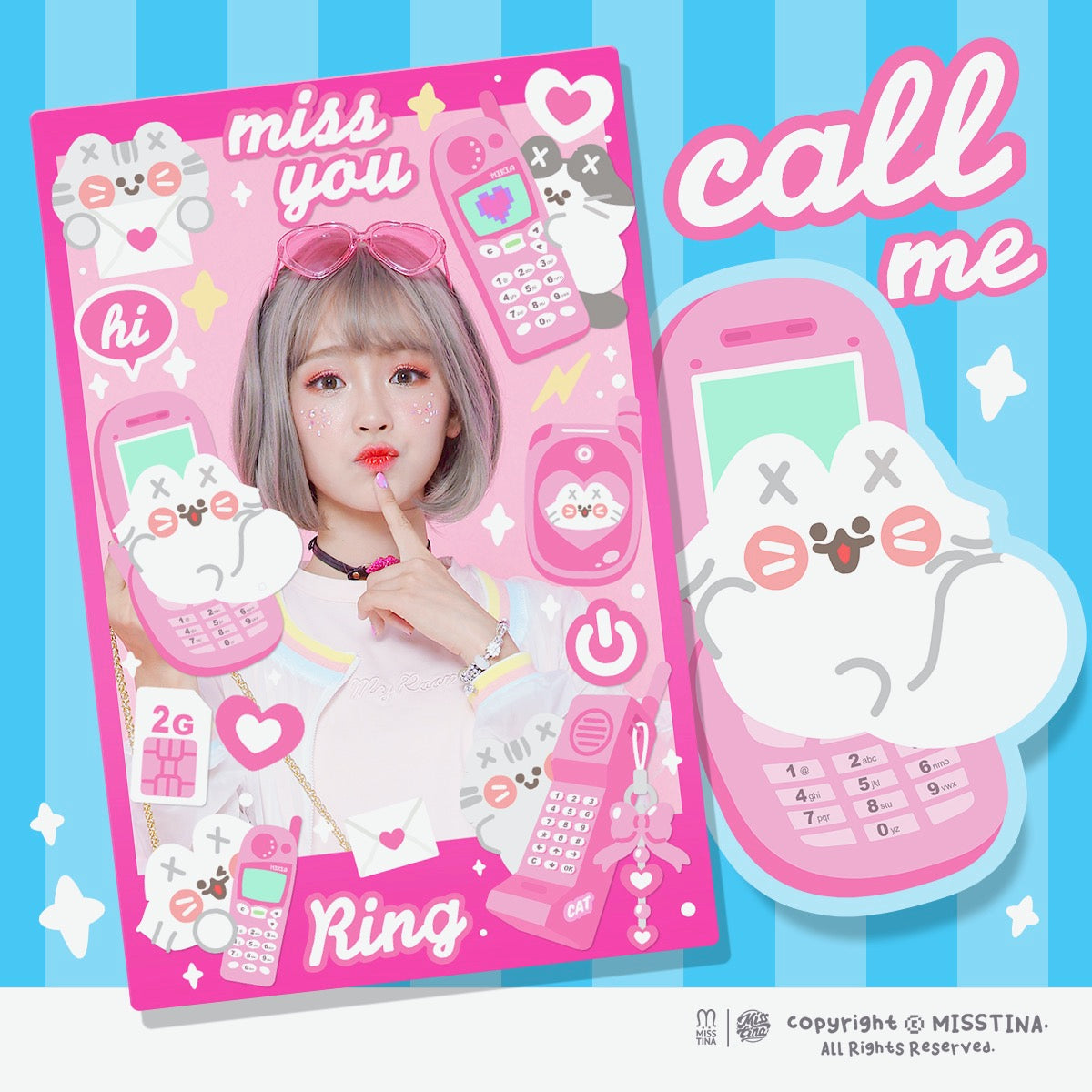 「MISSTINA」 Retro mobile phone MI flash film borderless stickers original cat waterproof notebook stickers celebrity card