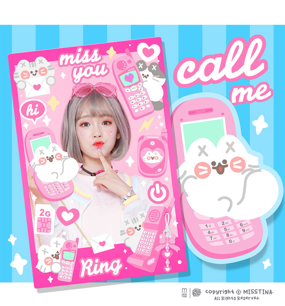 「MISSTINA」 Retro mobile phone MI flash film borderless stickers original cat waterproof notebook stickers celebrity card