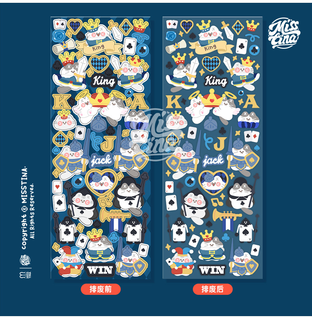 "MISSTINA" MI's red and blue Poker Kingdom plain laser film stickers original waterproof notebook stickers