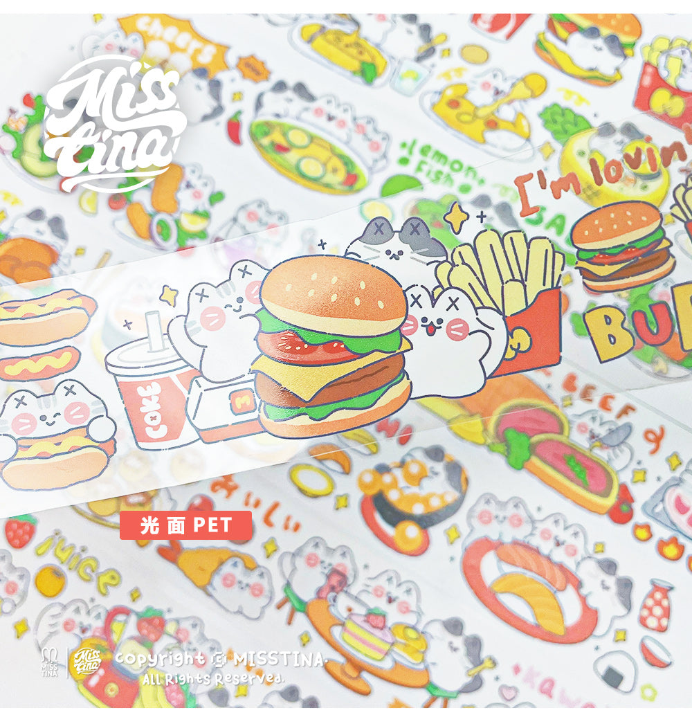 "MISSTINA" tape MI cat eat eat smooth PET and paper special oil decoration notebook sticker original