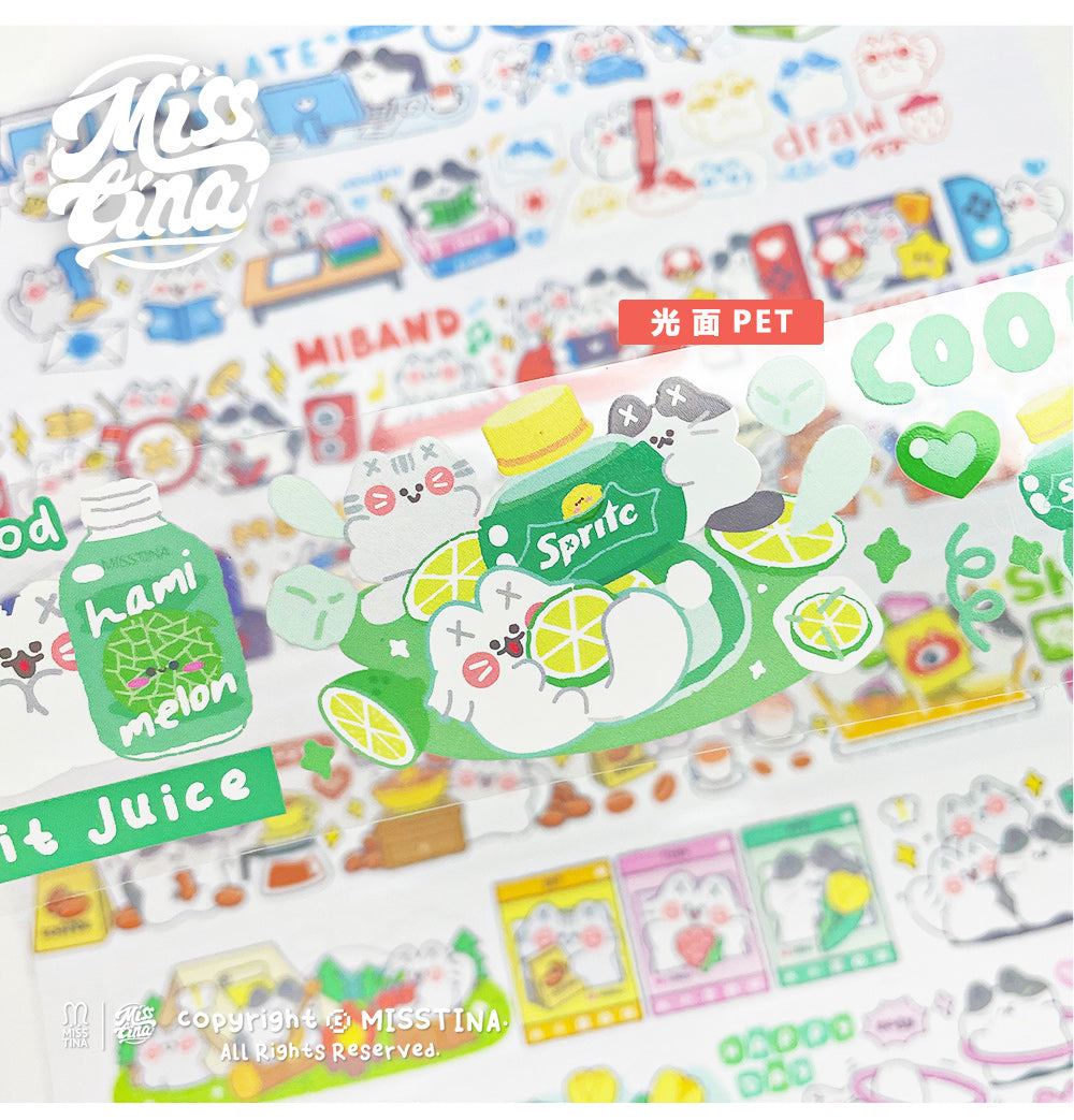 「MISSTINA」テープMIのドラマ宝物スナック光沢PET装飾ノートステッカーオリジナル猫